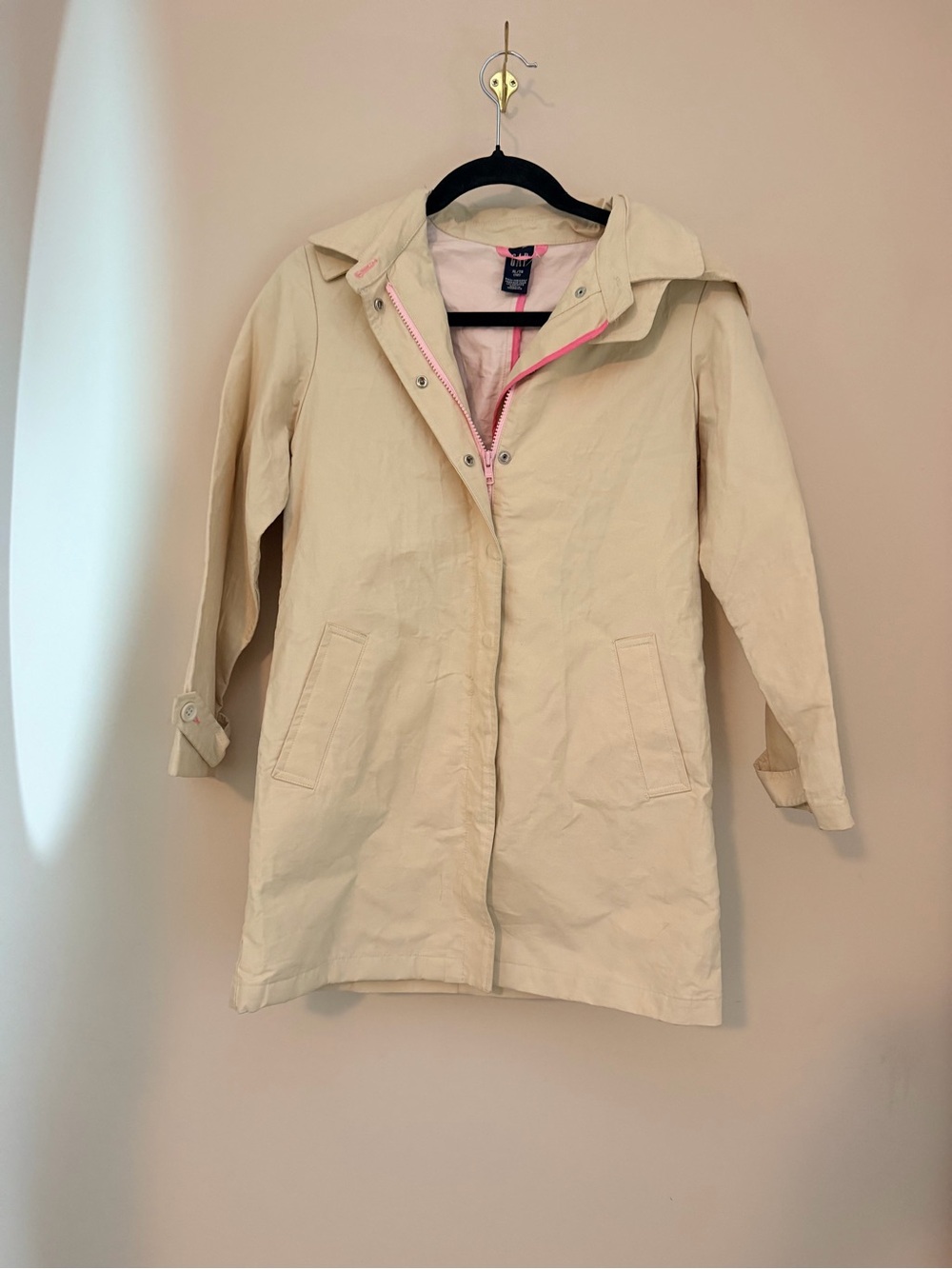 Light Cream Women's ( labeled Kids) Hooded Trench Coat - Unbranded
